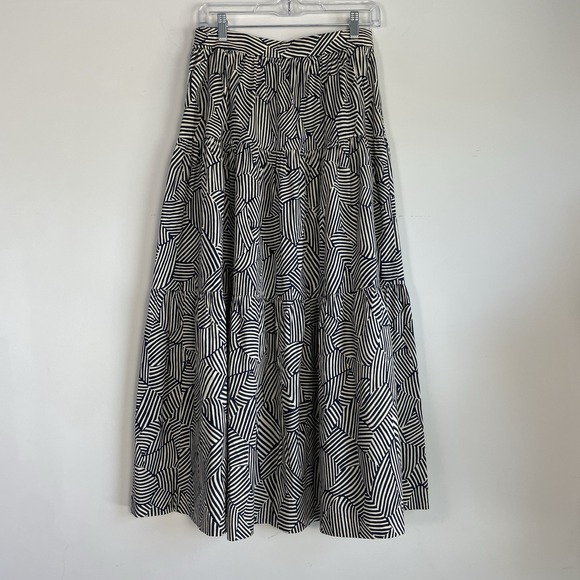 Staud Sea Maxi Skirt Size 6 Tiered Navy Mosaic Boho Indie‎ Artsy Abstract Cotton - Picture 6 of 8